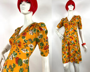 Bus Stop 1970s vintage pansies and tulips 40s look dress / Biba / Lee Bender / XS