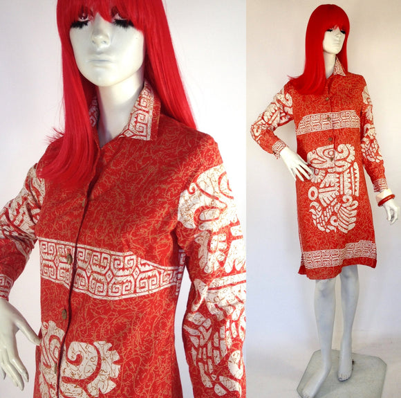 Vintage 1970s aztec tribal cotton dress/ Festival / Woodstock / 60s / Hippie