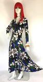 Vintage 1970s floral Hawaiian jersey dress / Sweeping skirt / bold floral