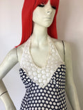 Vintage 1970s polka dot halter neck maxi gown by David Butler / hippie dress / boho