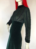 Vintage 1960s victoriana green velvet & lace maxi gown / hammer horror / goth