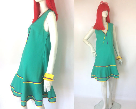 Vintage 1960s Dollybird drop waist summer dress  / Twiggy / nautical / sailor