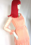 Vintage 1970s Deco layered ruffle maxi dress / 30s Hollywood / peach gown