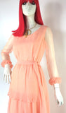 Vintage 1970s Deco layered ruffle maxi dress / 30s Hollywood / peach gown