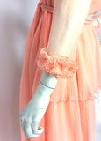 Vintage 1970s Deco layered ruffle maxi dress / 30s Hollywood / peach gown