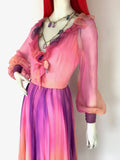 Neymar Couture 60s 1970s ombre silk chiffon gown // Balloon sleeve / tie dye