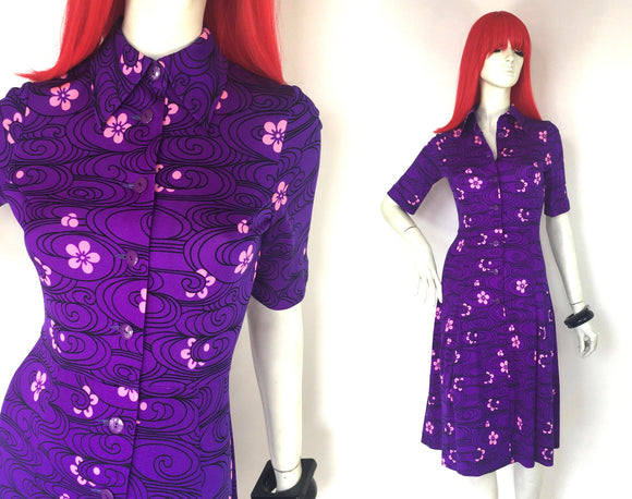 Vintage 1960s Hanae Mori jersey Pop art midi dress / 70s novelty / collectable