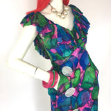 Vintage  1960s silk chiffon abstract tulip print posh maxi gown / Vogue