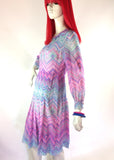 1970s zig zag MOD vintage dress / 60s dollybird / pleats / spring dress / Missoni