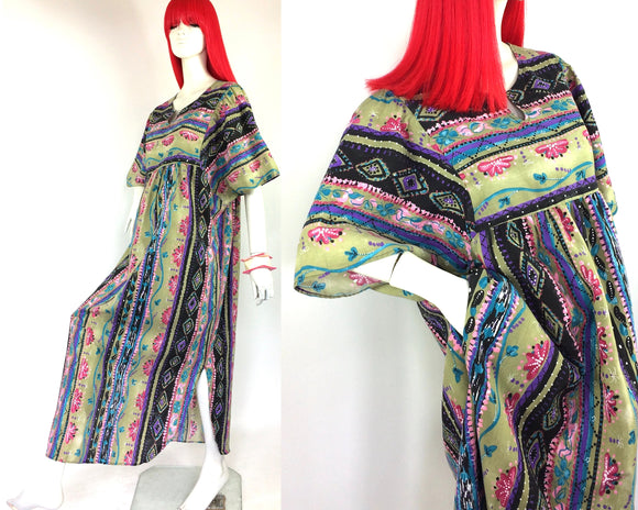 Vintage 70s 80s hippie YAKKO Kaftan maxi / tribal / ethnic / rave / Woodstock / Festival