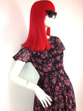 1970s vintage floral tea dress / 30s style / Deco / rose print / flutter dress
