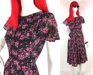 1970s vintage floral tea dress / 30s style / Deco / rose print / flutter dress