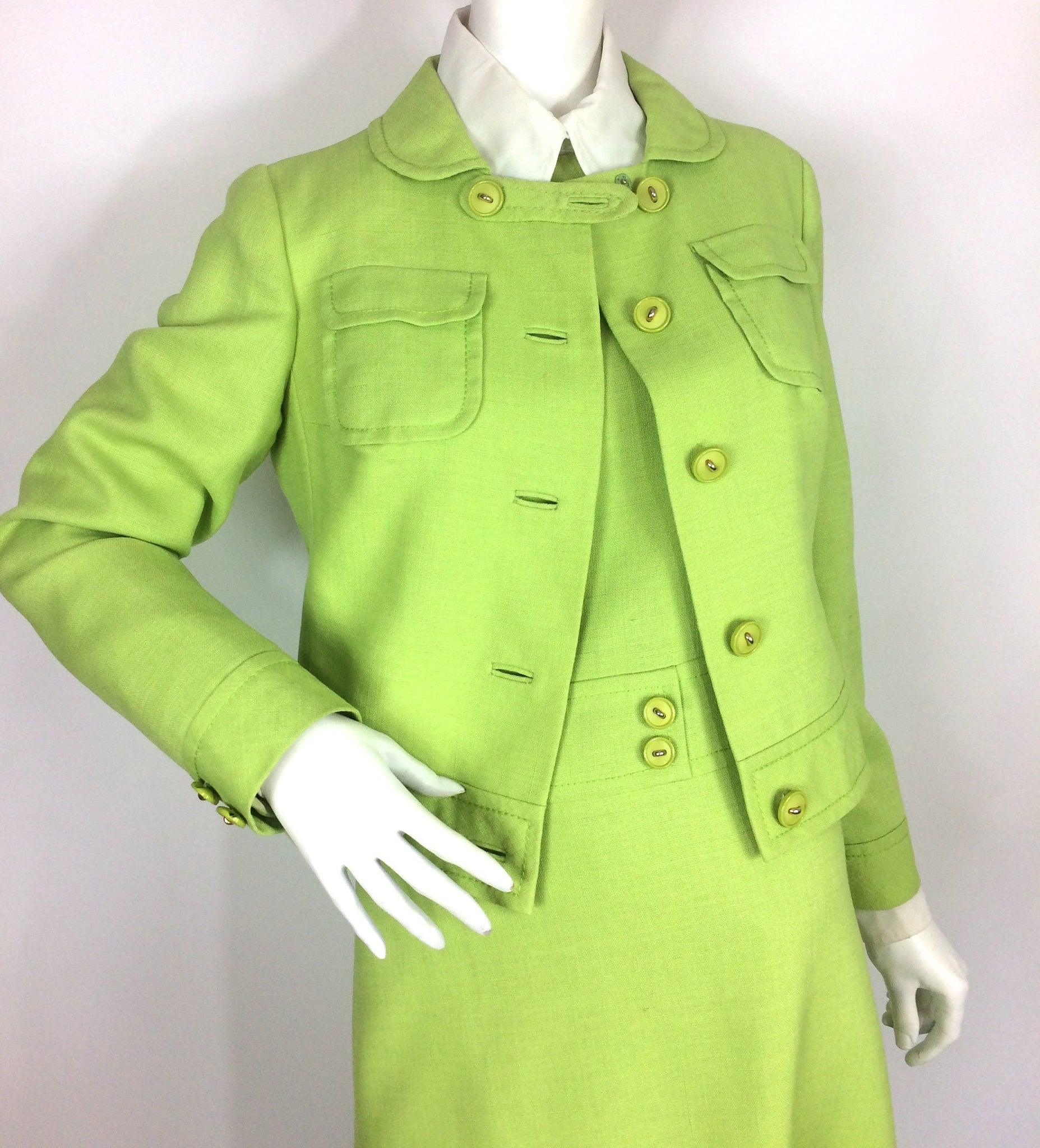 Women Vintage Suit Louis Feraud Suit Set Skirt Jacket Linen 