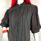 1970s 80s vintage silk stripe blouse tunic /  preppy / posh / Homes & Gardens