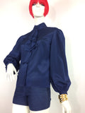 1960s vintage blue ruffle shirt / poet blouse / 70s Secretary / Mod / groovy / posh