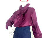 1980s vintage plum moire ruffle blouse / shirt / New Romantic / Mod / Psych