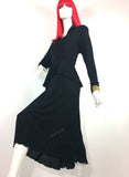 Janice Wainwright 1970s Deco vintage crepe peplum dress / gothic / 40s style