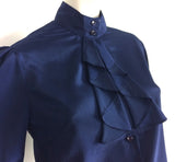 1960s vintage blue ruffle shirt / poet blouse / 70s Secretary / Mod / groovy / posh