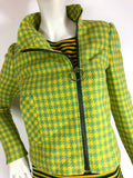 1960s Pierre Cardin houndstooth check wool moto jacket / Space Age / Ring zip / MOD