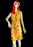 Reserved>>> 1960s vintage yellow flower Mod summer dress / shirt dress / Button through