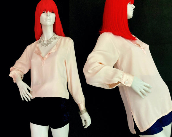 Bus Stop 1970s rose blush crepe & satin tunic / blouse / Lee Bender / Glam Rock