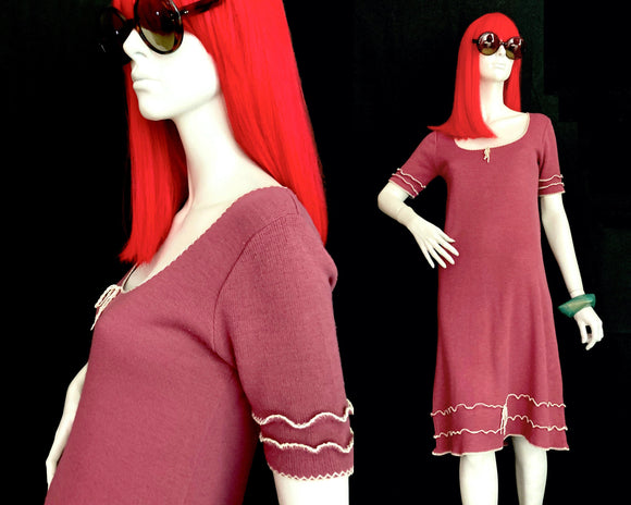Harold Ingram 1960s pink knit vintage dress / Mod / Twiggy / Dollybird / 70s