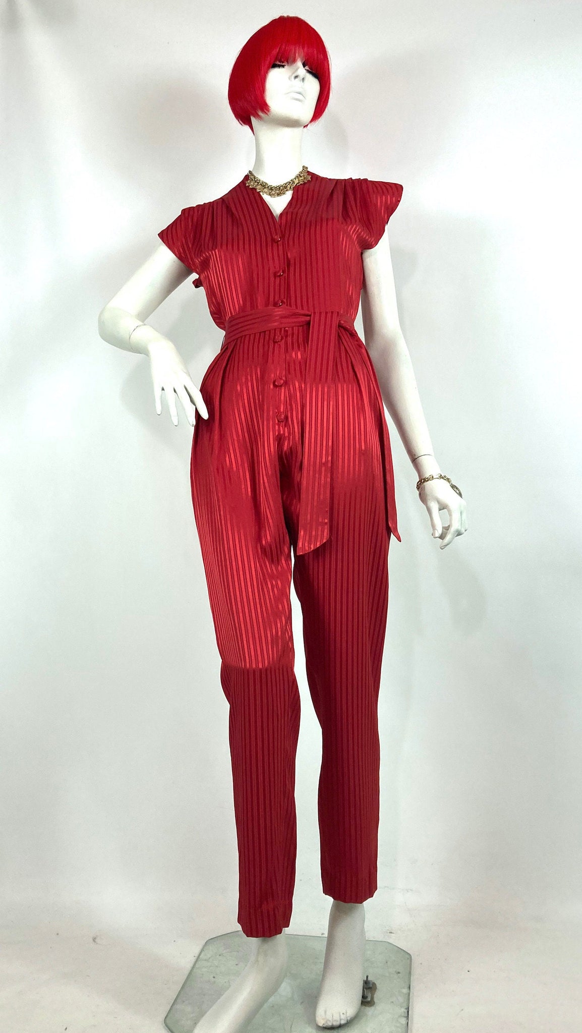 Red Jumpsuit, 70's Jumpsuit, 70s Romper, Mod Pants -  UK