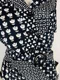 Vintage 1970s floral motif print mono shirt dress / Deco / Big collar & lapel / Boho
