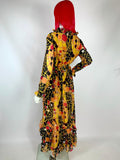 1960s Binnie London georgette psychedelic print gown / Op art  / Ruffles