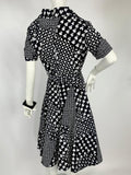 Vintage 1970s floral motif print mono shirt dress / Deco / Big collar & lapel / Boho