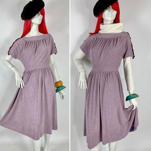 Vintage 1970s lavender ultrasuede midi dress / Lace-up detail / Daniel Oliver