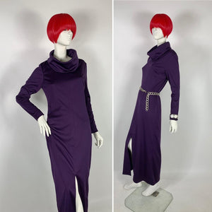 1960s Belleroy purple slinky jersey cowl neck dress / Cocktail party / Mod maxi