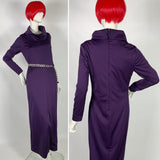 1960s Belleroy purple slinky jersey cowl neck dress / Cocktail party / Mod maxi