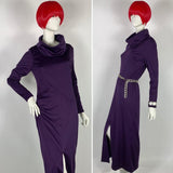 1960s Belleroy purple slinky jersey cowl neck dress / Cocktail party / Mod maxi