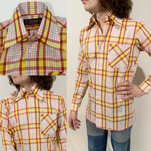 Men's 1970s plaid check shirt with dagger collar by 'New Sound' / Ska / skinhead