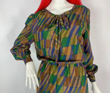 CELINE Paris 1970s silk check midi dress / Socialite / Posh / Designer